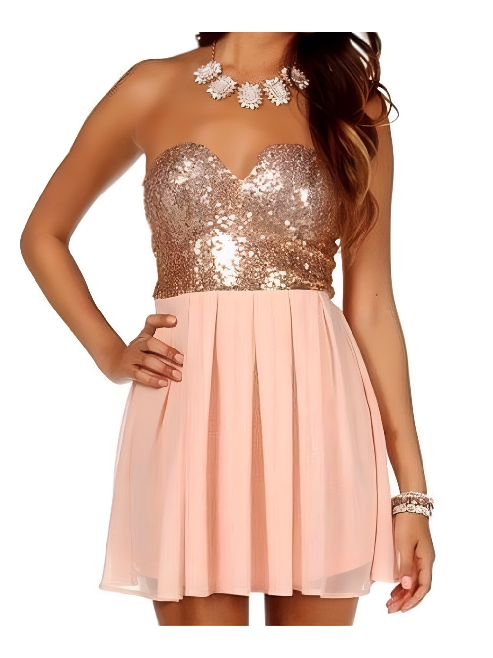RICKETY RACK #106 Blush Pink Gold Sequin Party Dress